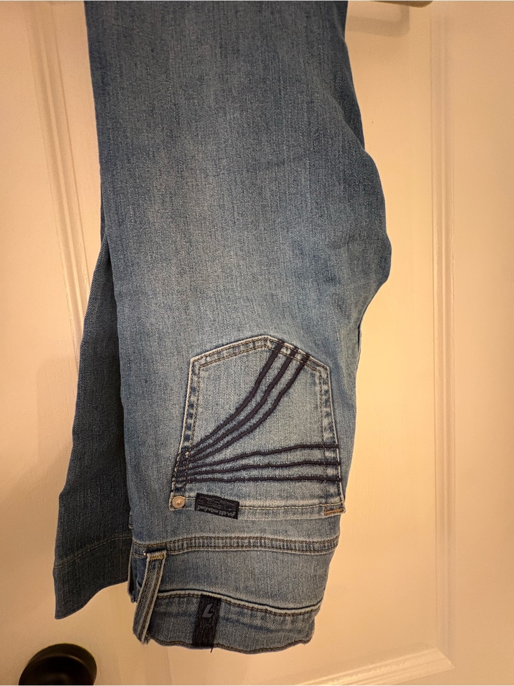7 For All Mankind Light Blue Relaxed Jeans with Decorative Pocket Stitching